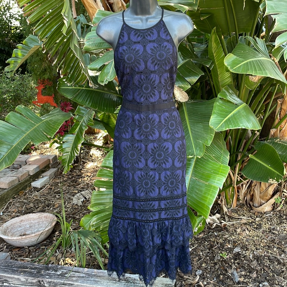 lace tiered, hem ruffle , trumpet dress